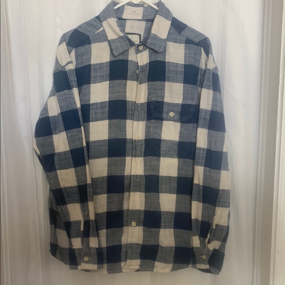 Blue and White Plaid Button-Up Shirt